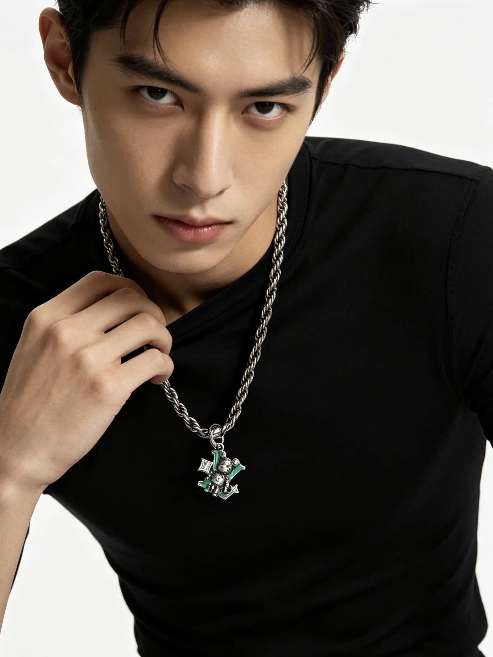 Louis Vuitton Silver Tone Chain with Logo Pendant
